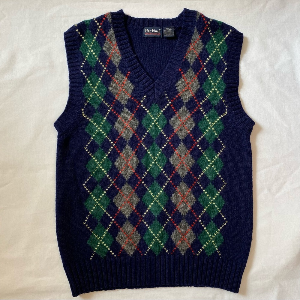 PAR FOUR Blue Vintage Argyle Sweater Vest MEDIUM